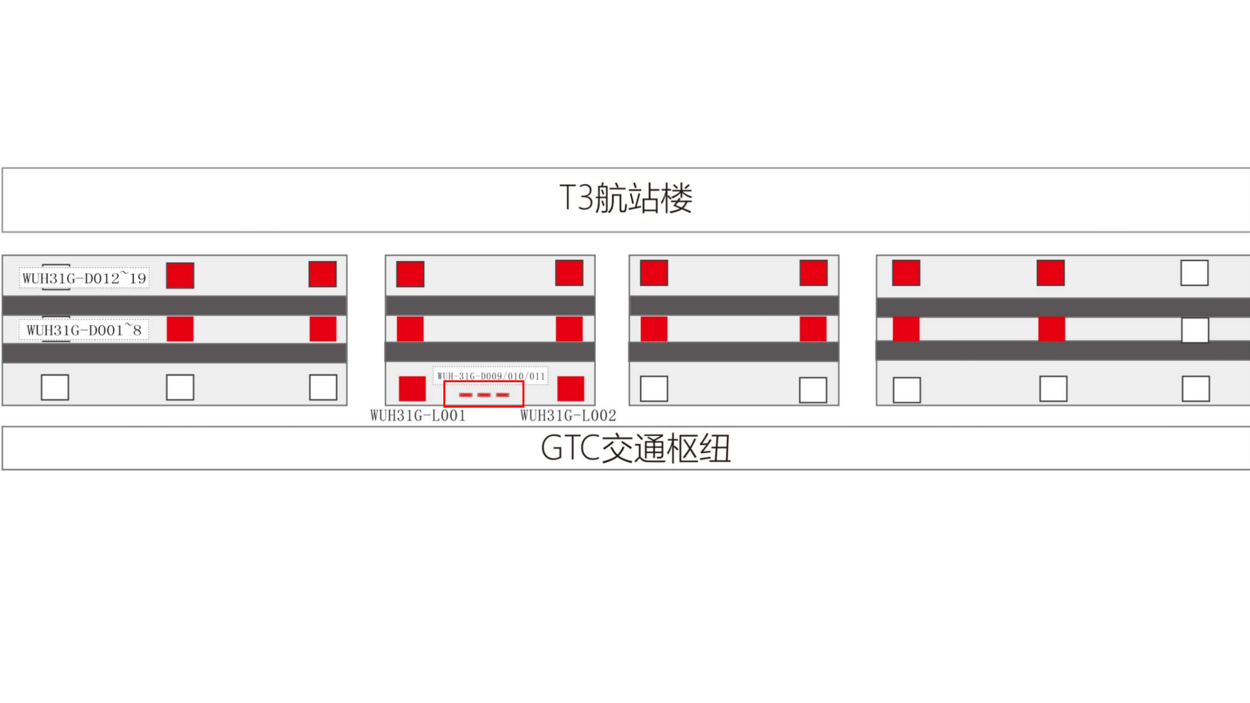 武汉天河机场广告广告-T3一层行车道墙面灯箱套装位置图