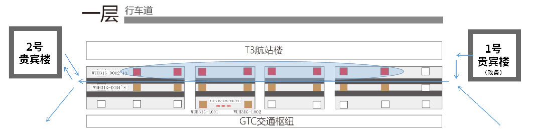 武汉天河机场广告广告-T3一层行车道包柱灯箱套装位置图