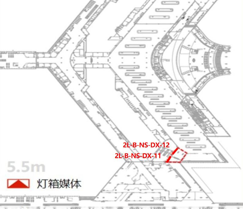 乌鲁木齐地窝堡国际机场广告-T4到达区2L南三角区通廊灯箱位置图