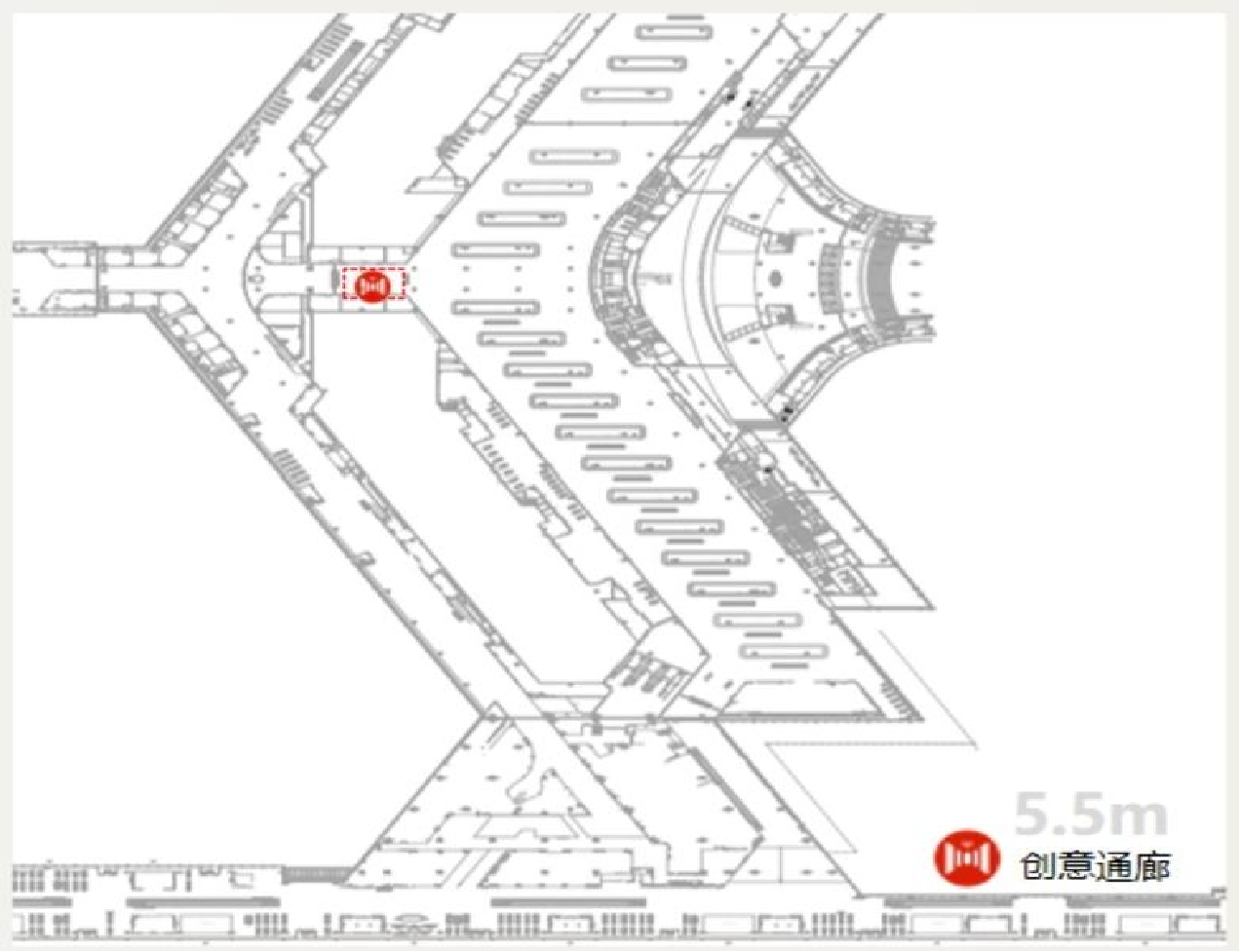 乌鲁木齐地窝堡国际机场广告-T4到达区2L中三角区创意通廊位置图