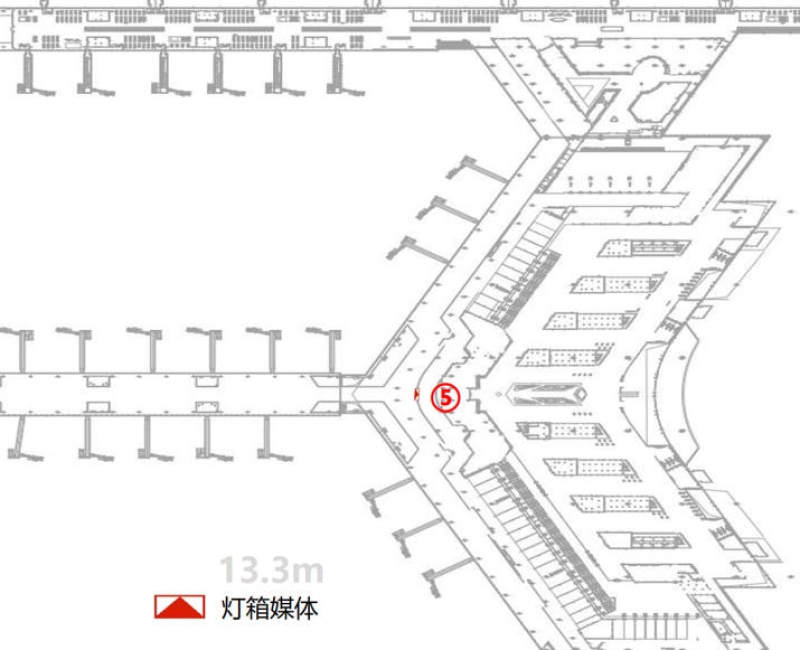 乌鲁木齐机场广告-T4国内出发大厅中庭灯箱点位图