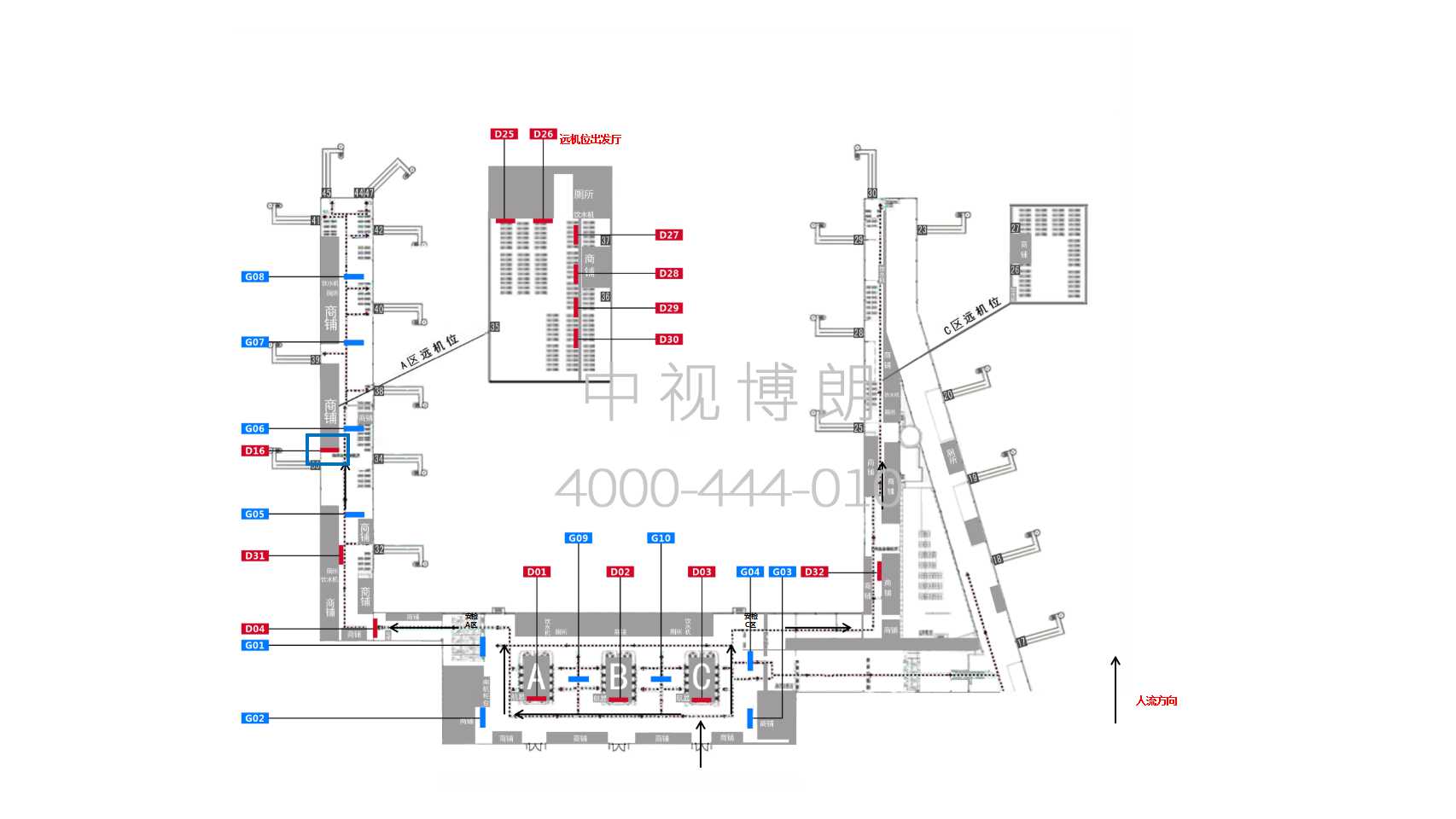 乌鲁木齐地窝堡国际机场广告-T3出发区灯箱2位置图