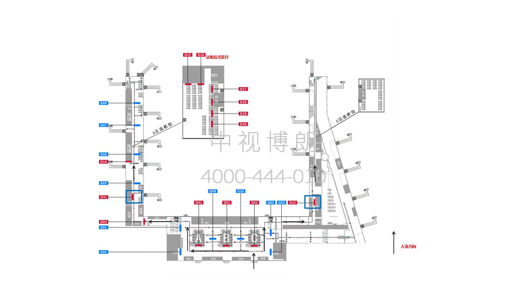 乌鲁木齐地窝堡国际机场广告-T3出发区灯箱3位置图