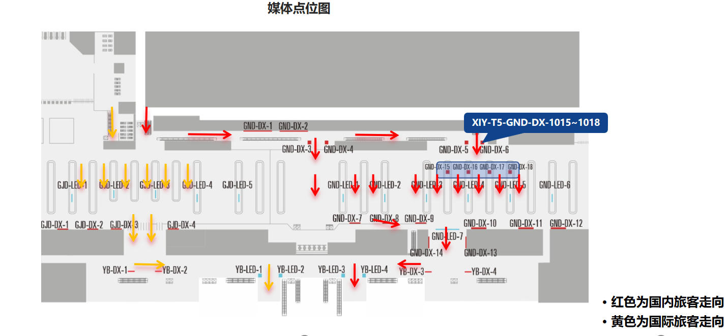 西安机场广告- T5 F1层·国内到达行李厅包柱灯箱套组点位图