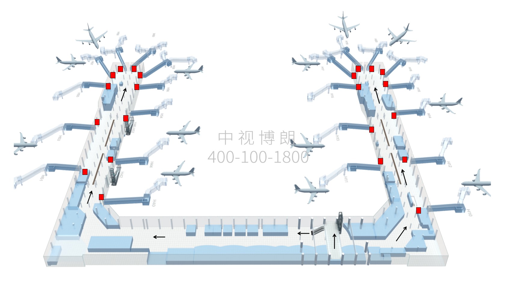 西安咸阳国际机场广告-T3国内出发候机厅LED屏套装位置图
