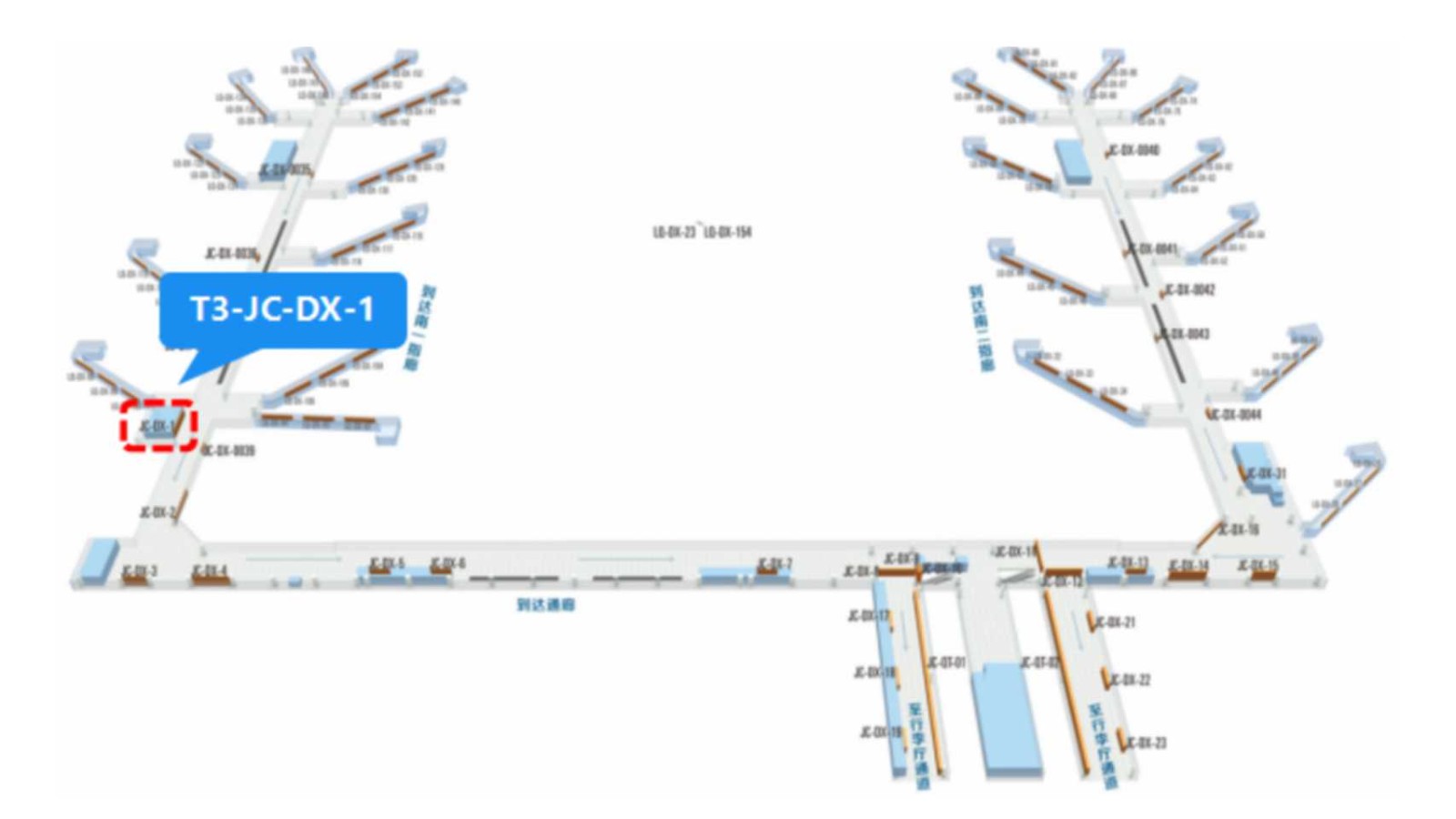 西安咸阳国际机场广告-T3国内到达通廊灯箱1位置图