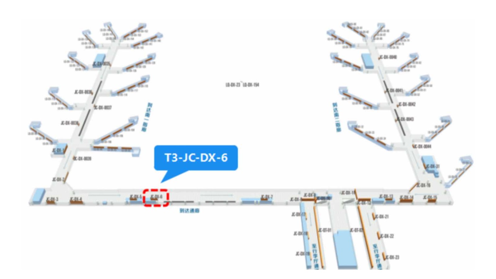 西安咸阳国际机场广告-T3国内到达通廊灯箱6位置图