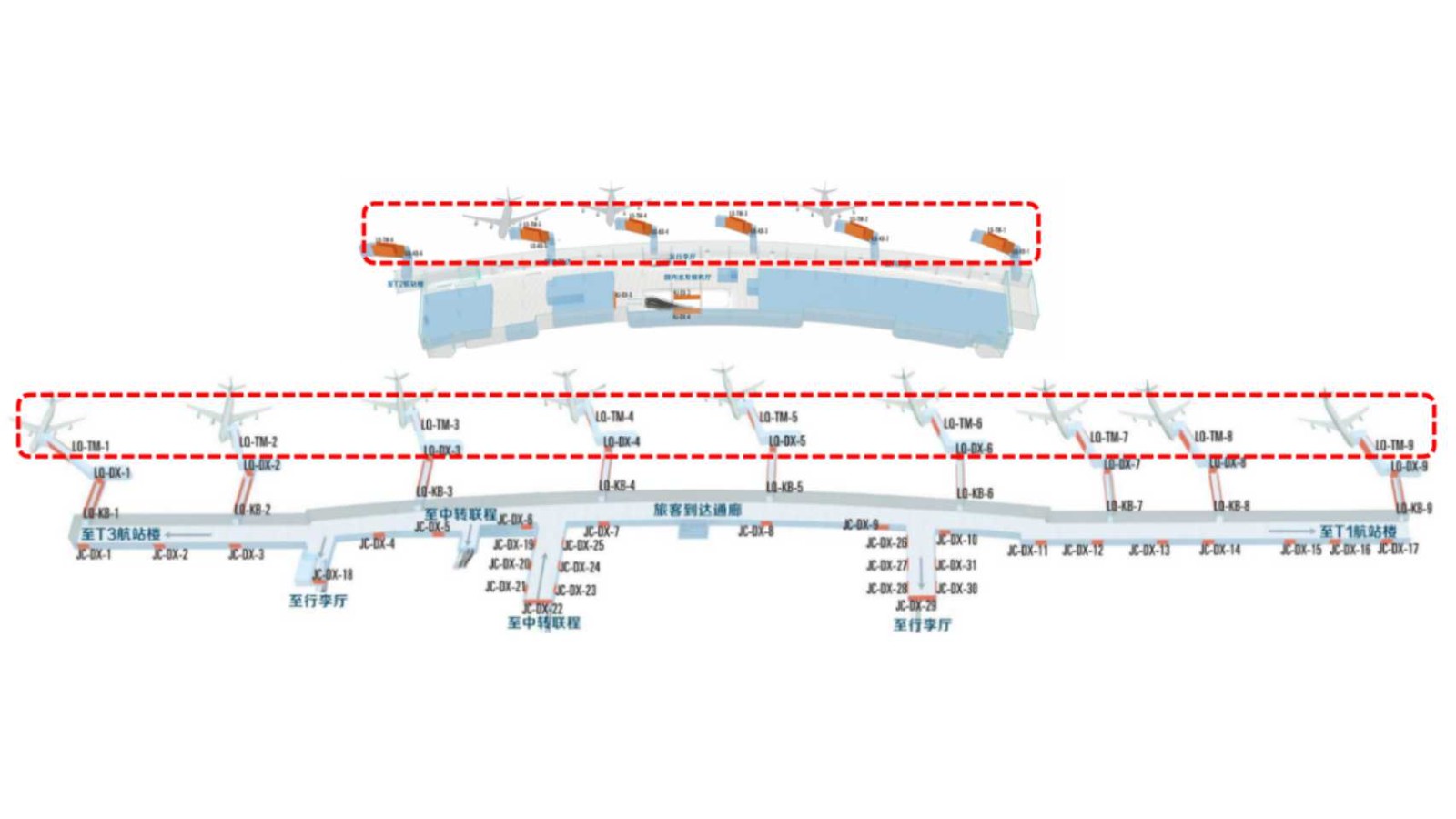 西安咸阳国际机场广告-T2外廊桥贴膜位置图