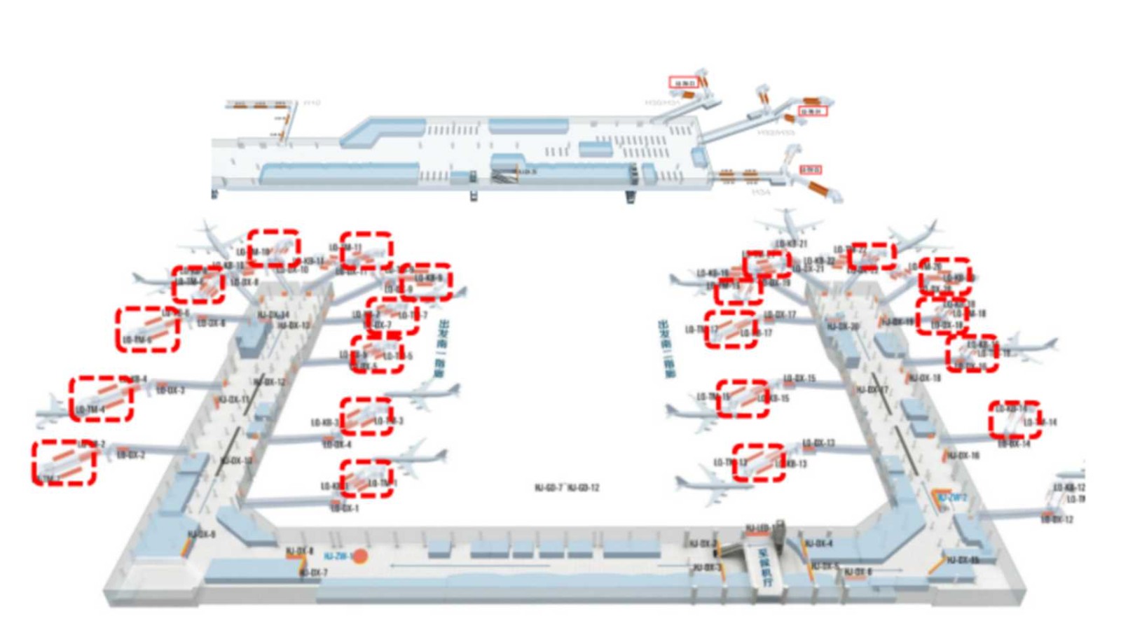 西安咸阳国际机场广告-T3外廊桥贴膜位置图