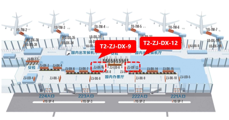 西安机场广告-T2国内出发值机厅灯箱9/12点位图