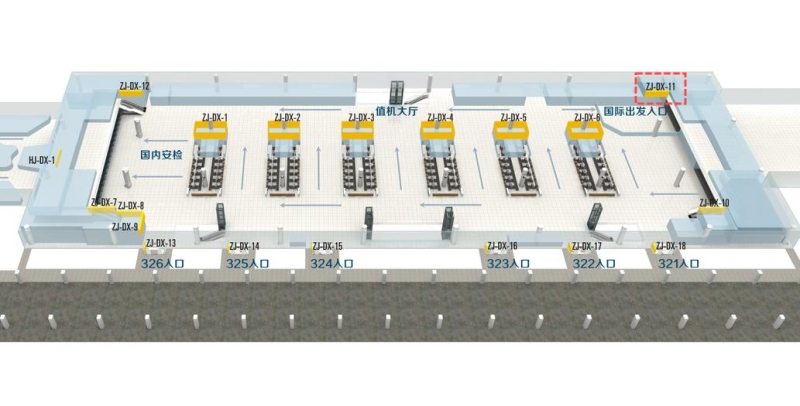西安咸阳国际机场广告-T3国内出发值机厅灯箱11位置图