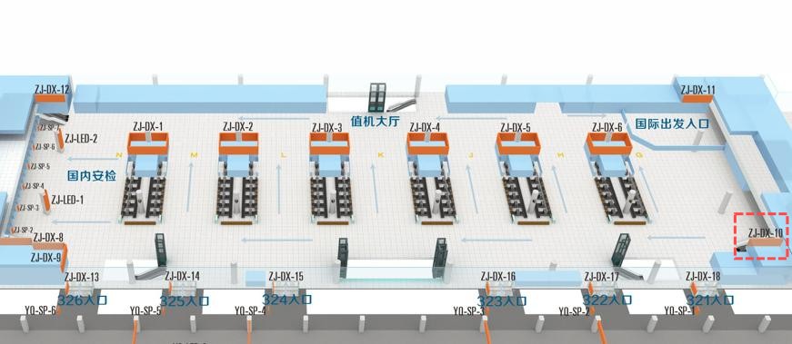 西安咸阳国际机场广告-T3国内出发值机厅灯箱10位置图