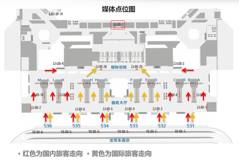 西安咸阳国际机场广告-T5航站楼F3层国际候机灯箱位置图