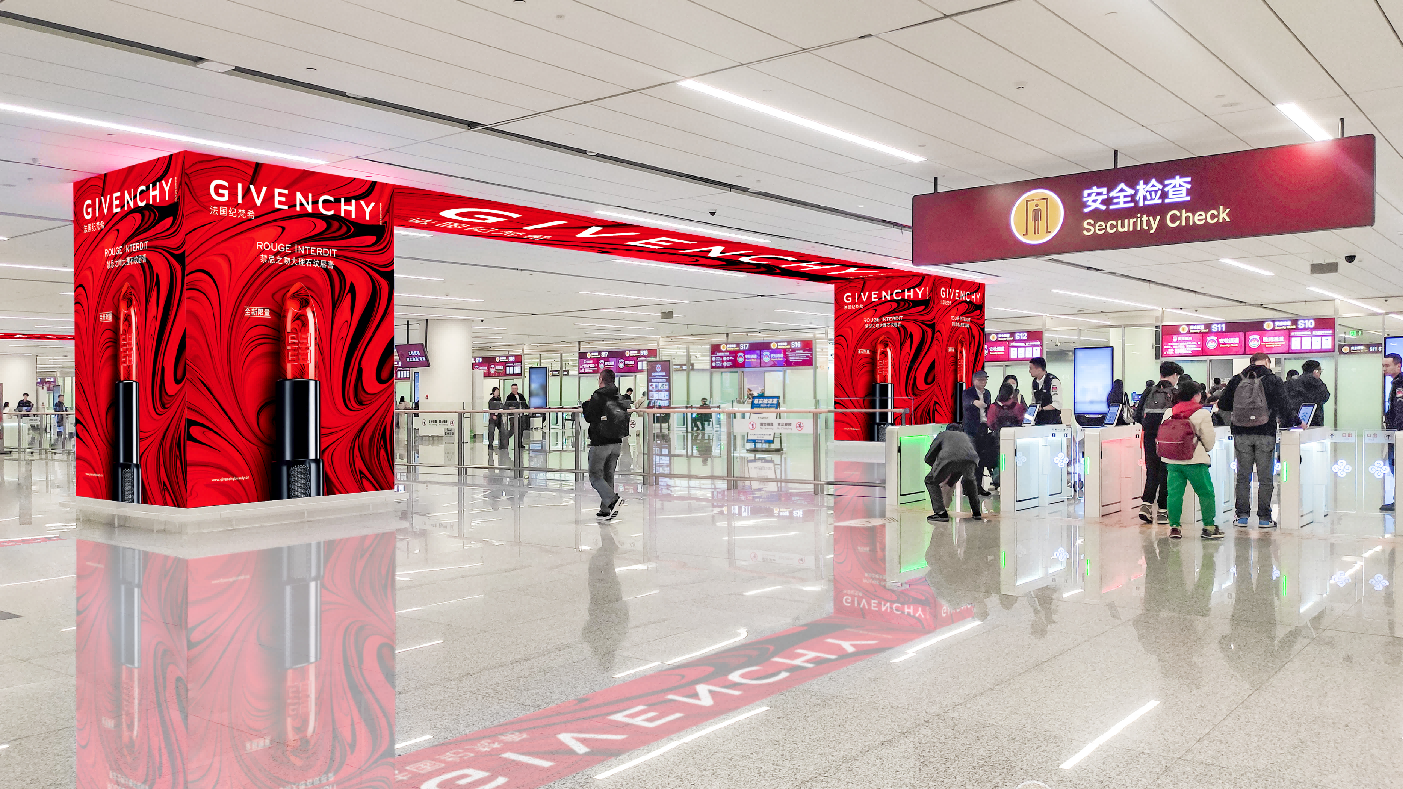西安咸阳国际机场广告-T5国内出发安检口LED大屏套装
