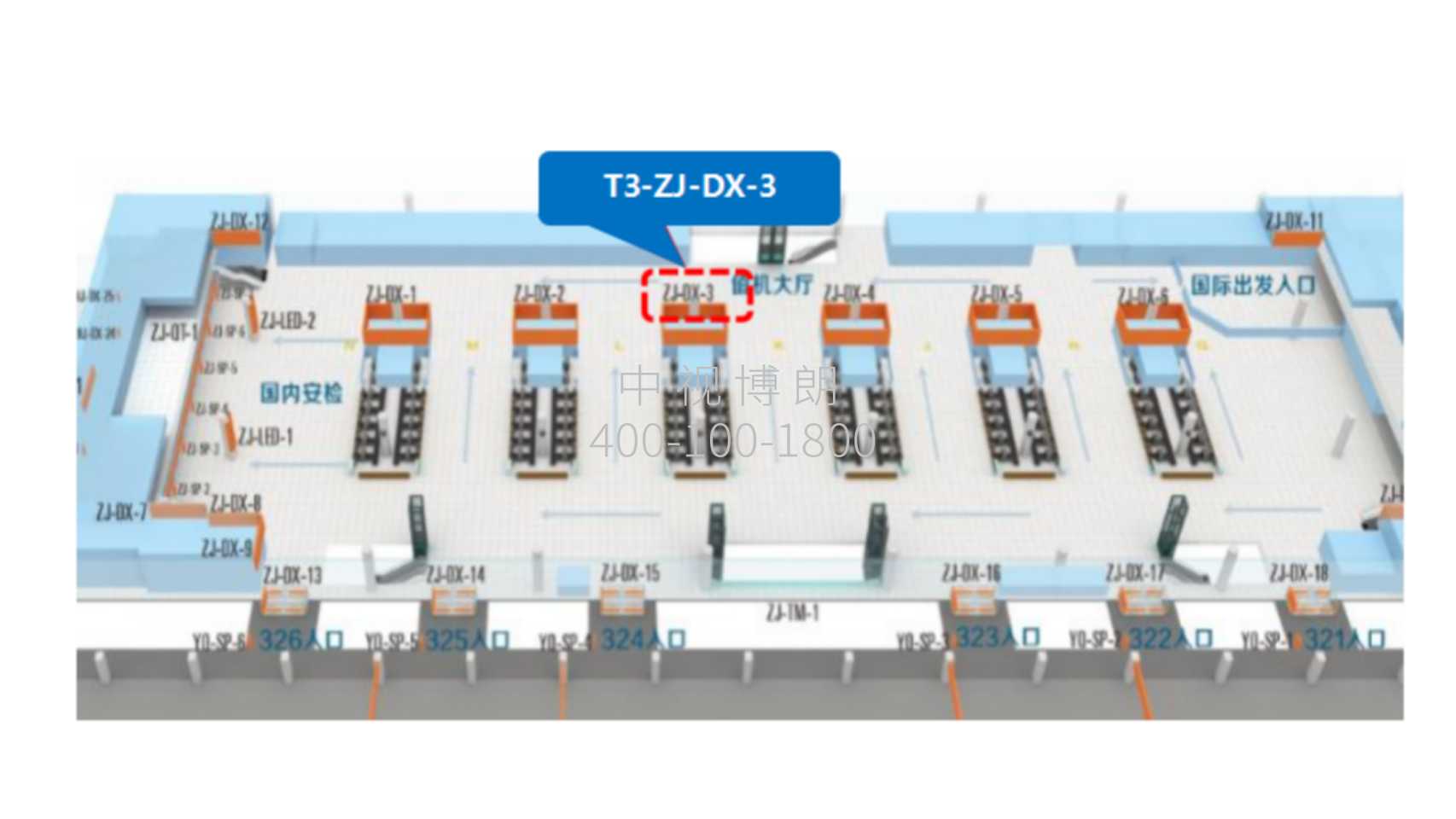 西安机场广告-T3国内出发值机厅灯箱DX-3点位图