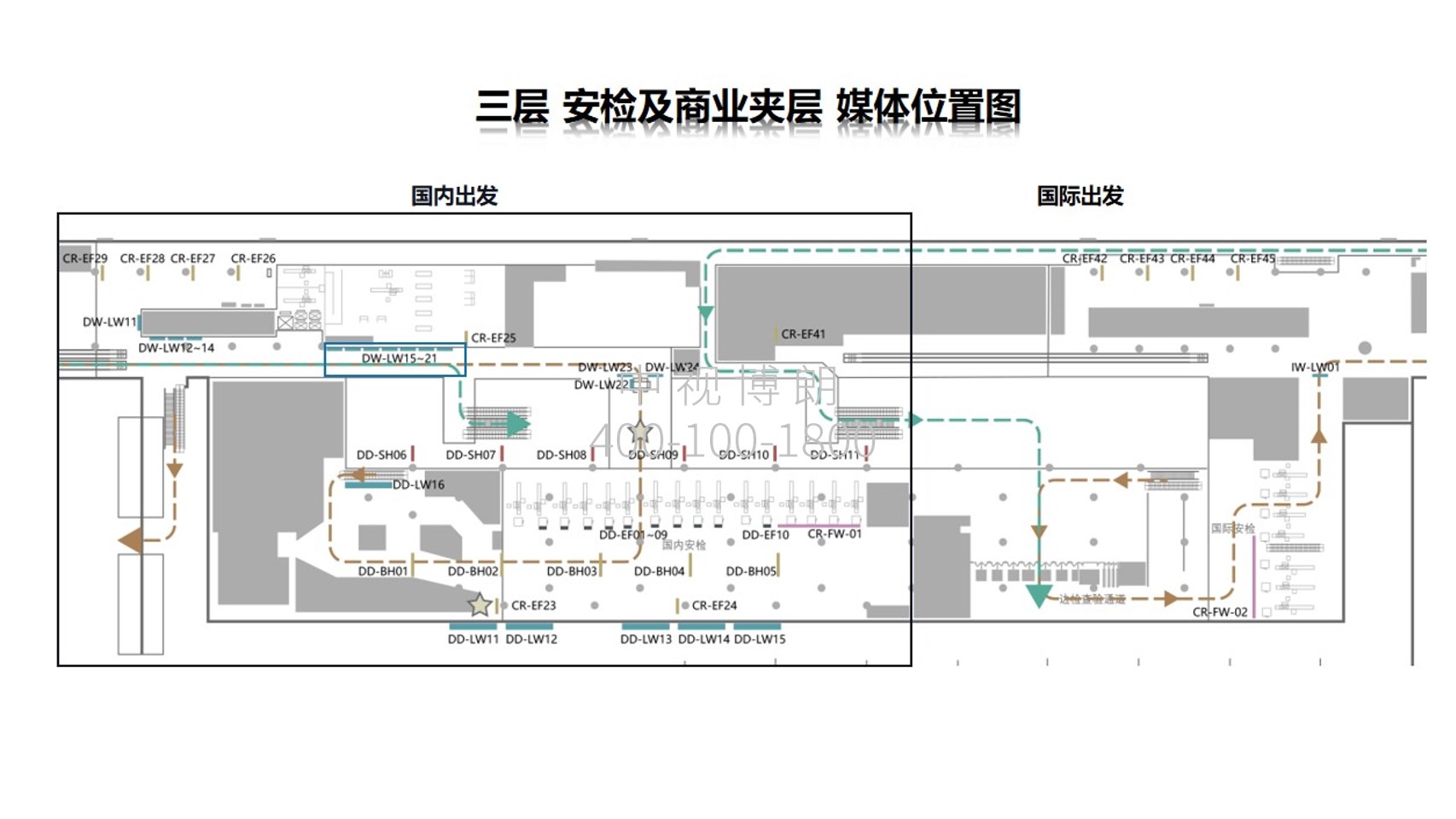 厦门机场广告-T3出发三层候机厅灯箱点位图