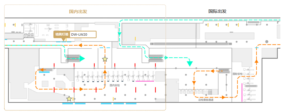 厦门机场广告-T3出发三层候机厅灯箱点位图