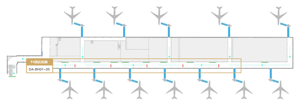 厦门高崎国际机场广告-T4到达走廊挂旗位置图