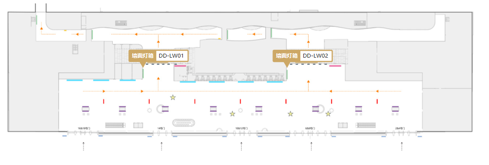 厦门机场广告-T4二层出发厅灯箱套装点位图