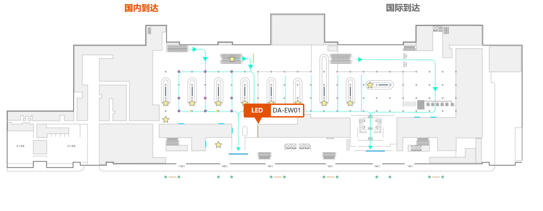 厦门高崎国际机场广告-T3一层国内到达厅LED屏位置图