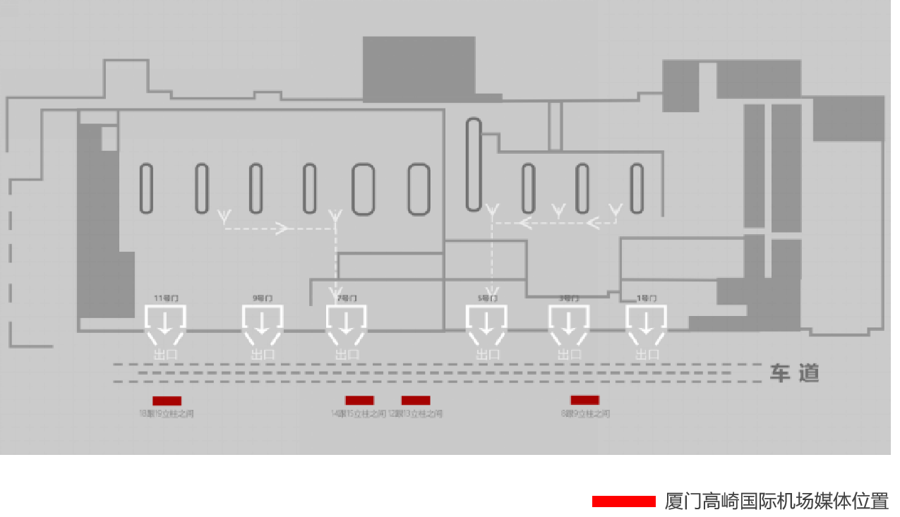 厦门高崎国际机场广告-T3国内国际到达出口LED屏套装位置图