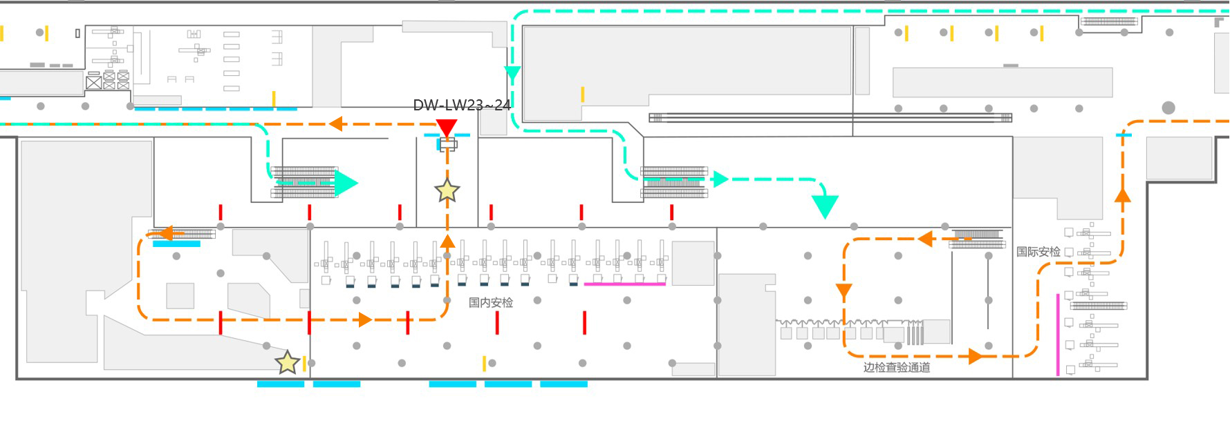 厦门机场广告-T3出发三层国内候机厅灯箱套装点位图