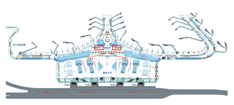 西宁曹家堡机场广告-T3国内出发候机厅包柱套装位置图