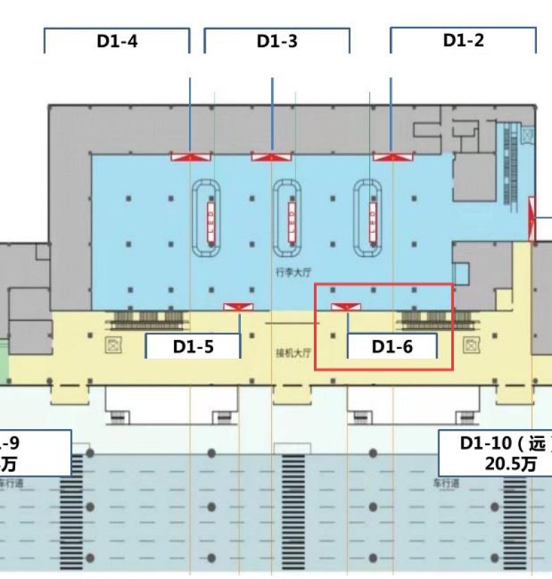 宜昌三峡机场广告-国内到达行李厅墙面灯箱位置图