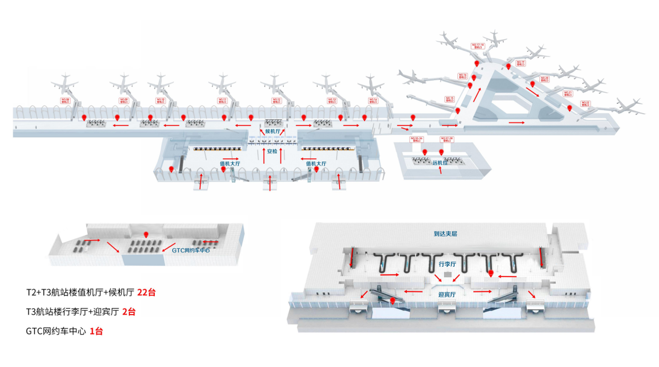 银川河东机场广告-T3出发到达区刷屏套装位置图
