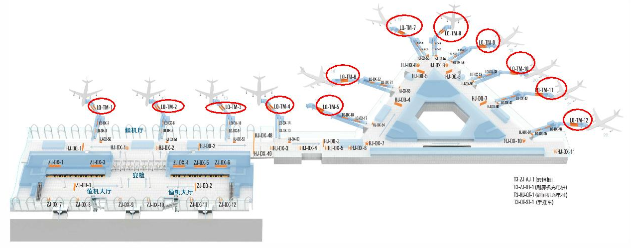 银川机场广告-T3出发外廊桥贴膜套装点位图