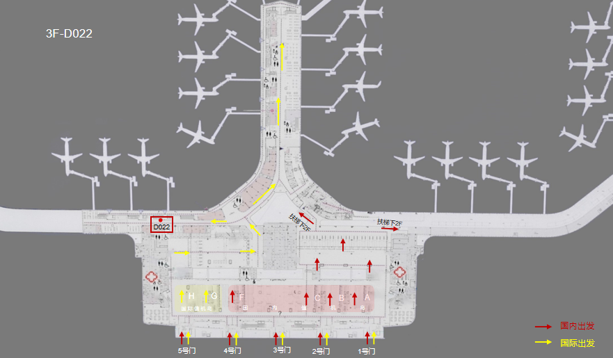 烟台机场广告-国际出发C通廊包柱灯箱点位图
