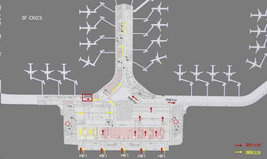 烟台机场广告-国际出发C通廊墙面灯箱点位图