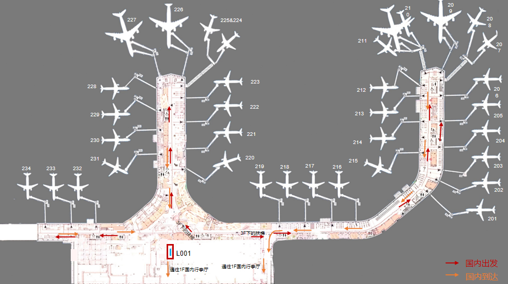 烟台蓬莱机场广告-国内到达通廊LED巨幕位置图
