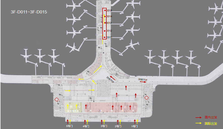 烟台机场广告-国际出发B通廊包柱灯箱点位图