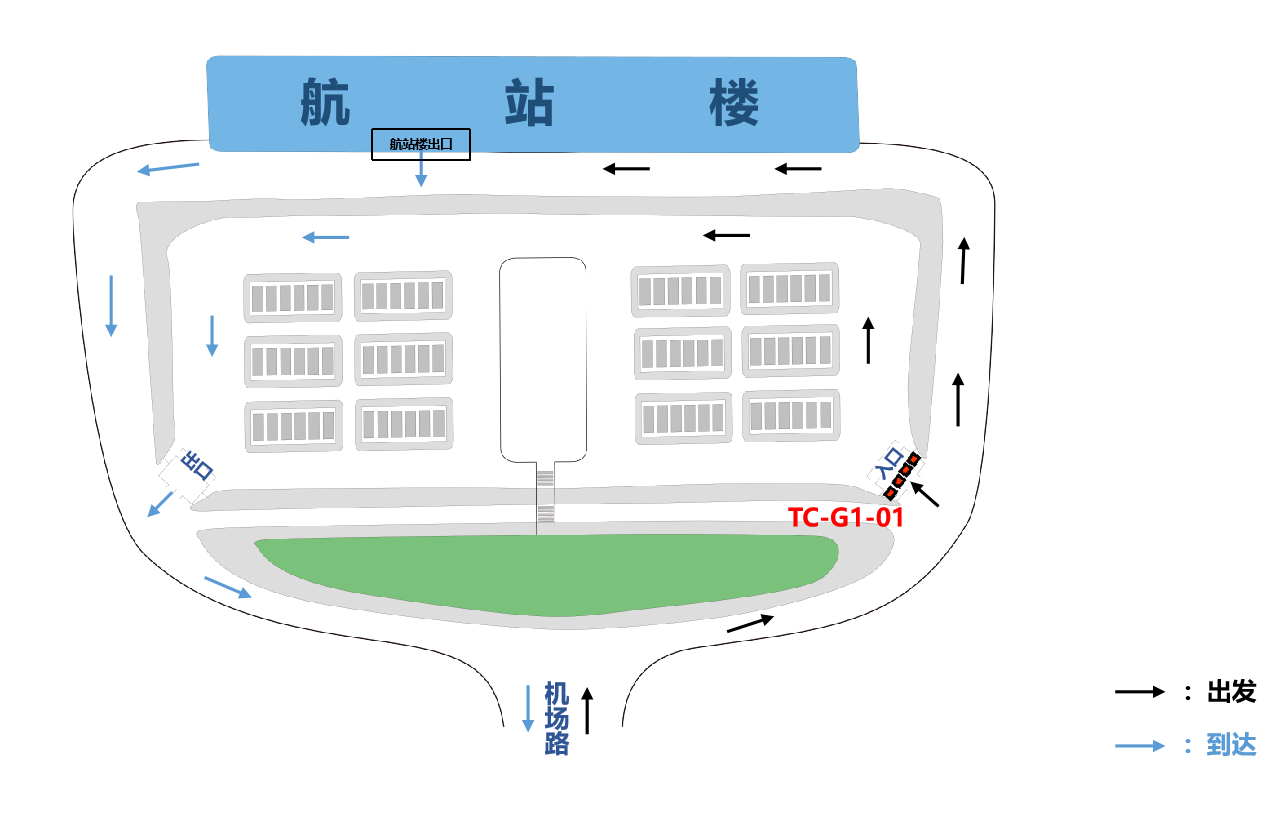 遵义茅台机场广告-航站楼前停车场入口灯箱套装位置图